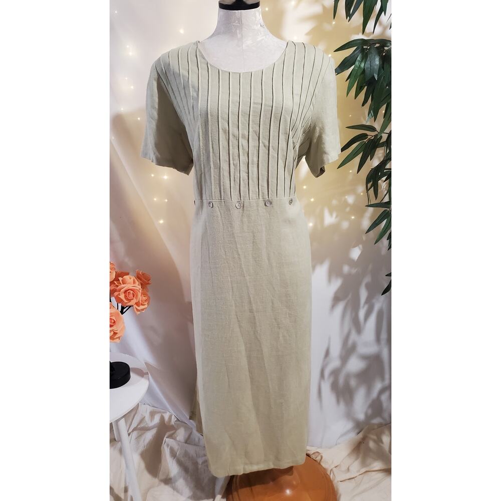 Betsy Lauren Vtg 90s Linen Shell Button Tie Maxi Dress Plus Size 16W Lagenlook